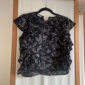 Frank & Oak - Print Blouse with Ruffles - Plum - S